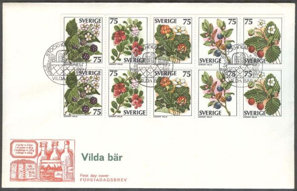 Sverige - FDC 1977-09-08 - Vilda bär, HBL kpl Vinjett 1