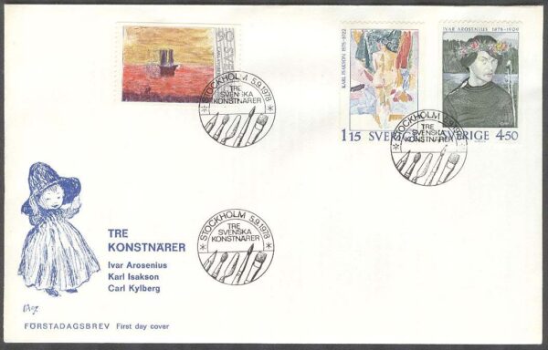 Sverige - FDC 1978-09-05 - Tre svenska konstnärer, 3 kpl Vinjett 1