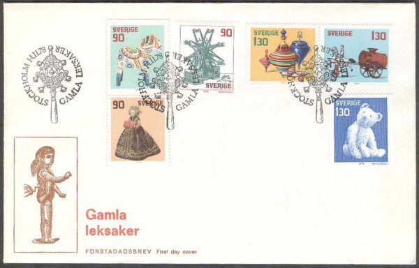 Sverige - FDC 1978-11-14 - Gamla leksaker, 6 kpl Vinjett 1
