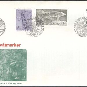 Sverige – FDC 1979-09-06 – Trollslända – Gädda – Padda, 3 kpl Vinjett 1