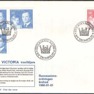 Sverige – FDC 1980-02-26 – Ny tronföljd, 4 kpl Vinjett 1