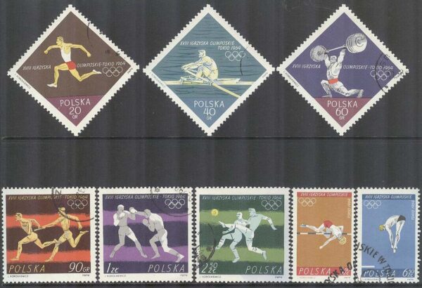 Polen - M 1514-1521 OS i Tokyo 1964 bla Fotboll, 8 kpl