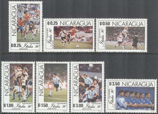 Nicaragua - M 3039-3045 VM i Fotboll i Italien 1990 III bla Maradona, 7 kpl **