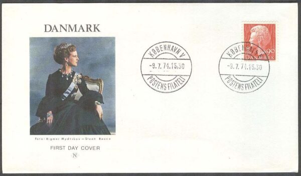 Danmark - FDC 1974-07-09 - Drottning Margrethe. Typ I, 1 kpl Vinjett 2