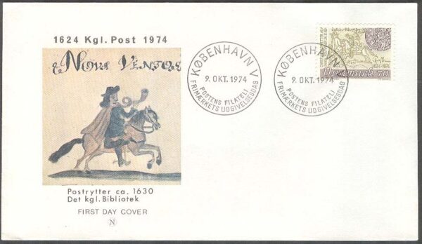 Danmark - FDC 1974-10-09 - Danska Postväsendet 350 år, 2 kpl Vinjett 2-3