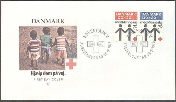 Danmark - FDC 1976-02-26 - Danska Röda Korset 100 år, 2 kpl Vinjett 2