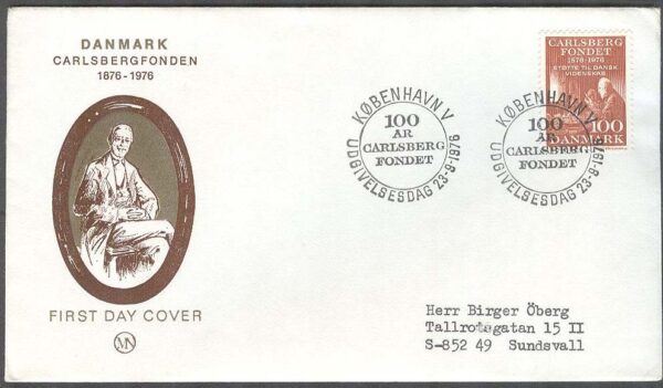 Danmark - FDC 1976-09-23 - Carlsbergsfonden100 år, 1 kpl Vinjett 1 Adressat