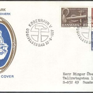 Danmark – FDC 1977-09-22 – Danskt hantverk bla Hästskor, 3 kpl Vinjett 1 Adressat