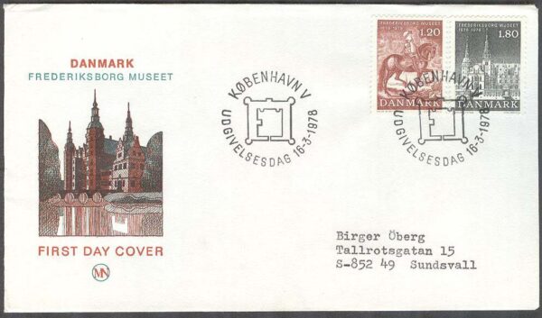 Danmark - FDC 1978-03-16 - Frederiksborgsmuseet 100 år, 2 kpl Vinjett 1 Adressat