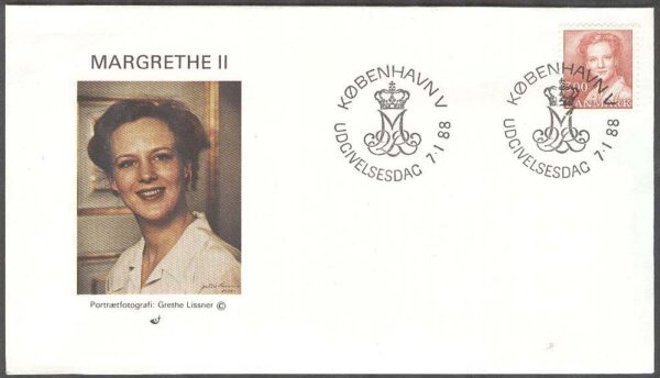 Danmark - FDC 1988-01-07 - Drottning Margrethe. Typ I, 4 kpl Vinjett 6