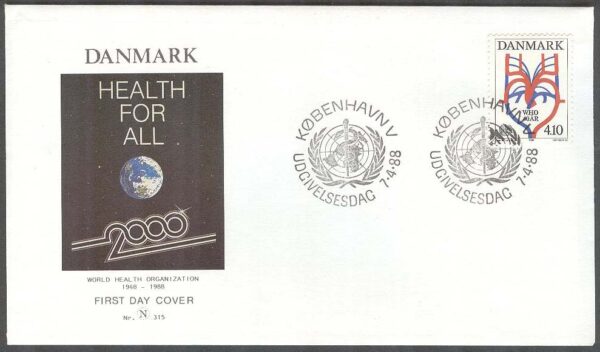 Danmark - FDC 1988-04-07 - WHO 40 år, 1 kpl Vinjett 2