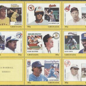 Grenada – M 1838-1846 Sport Baseball spelare från USA bla B Ruth, Miniark kpl **
