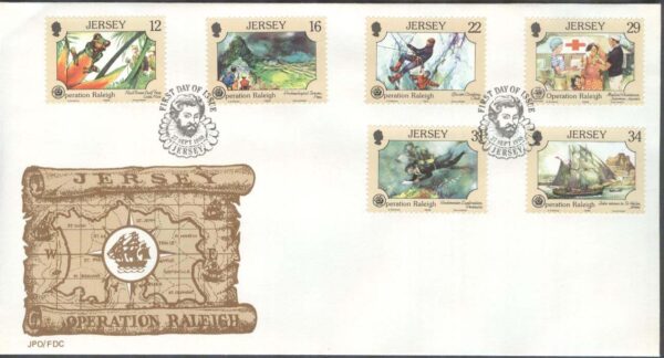 Jersey - FDC 1988-09-27 - Fartyg - Forskningsresa - Operation Raleigh, 6 kpl