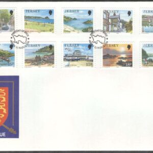 Jersey – FDC 1989-03-21 – Landskap – Båtar – Golf – Byggnader, 13 kpl