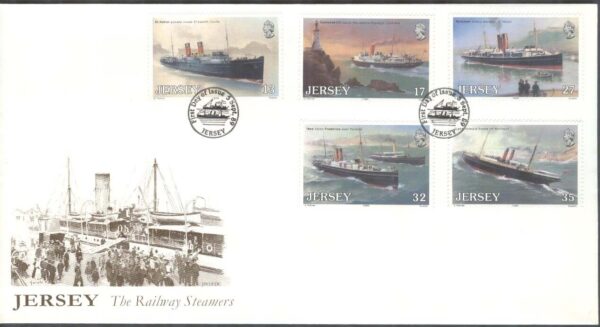 Jersey - FDC 1989-09-05 - Sjöfartslinjen Weymouth-Kanalöarna 100 år - Fartyg, 5 kpl