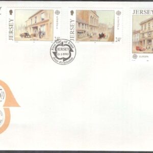 Jersey – FDC 1990-03-13 – Europa CEPT 1990 Postbyggnader, 4 kpl