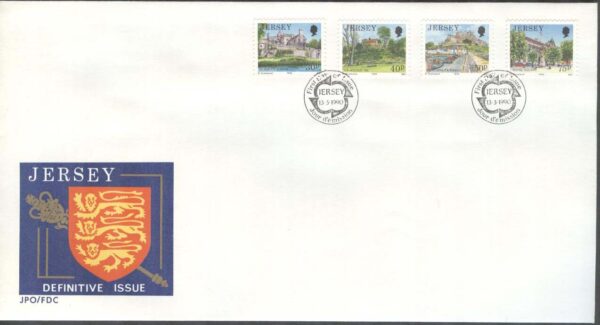 Jersey - FDC 1990-03-13 - Vyer från Jersey - Landskap & Byggnader, 4 kpl