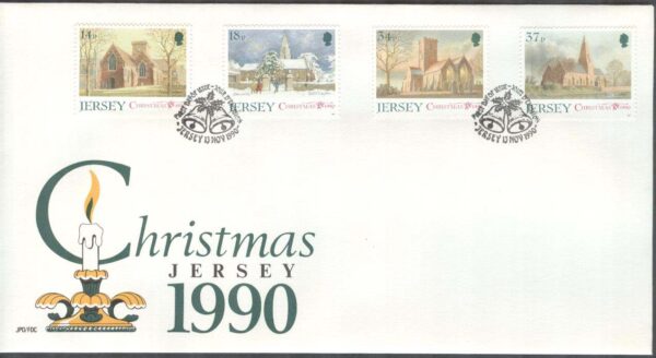 Jersey - FDC 1990-11-13 - Jul 1990 - Kyrkor bla St. John, 4 kpl