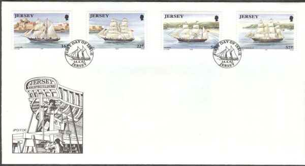 Jersey - FDC 1992-04-14 - Fartyg byggda på Jersey, 4 kpl