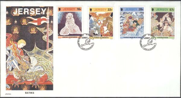 Jersey - FDC 1992-06-23 - Batikkonst från Jersey, 4 kpl