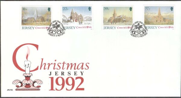 Jersey - FDC 1992-11-03 - Jul 1992 - Kyrkor III, 4 kpl