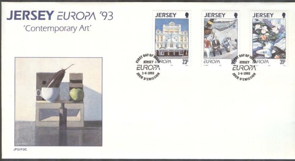 Jersey - FDC 1993-04-01 - Europa CEPT 1993 Konst, 3 kpl