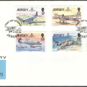 Jersey – FDC 1993-04-01 – Flyg, Royal Air Force RAF 75 år – Flygplan, 6 kpl
