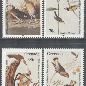 Grenada – M 1343-1346 Fåglar bla Mangroverall – JJ Audubon 200 år I, 4 kpl **
