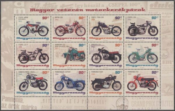 Ungern - M 5731-5742 Historiska Motorcyklar bla Mátra 100 1942, Miniark kpl **