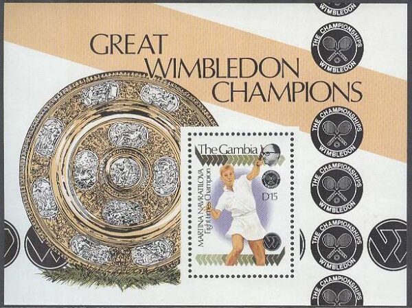 Gambia - M BL  88 Tennis - Wimbeldon segrare - Martina Navratilova, Block **