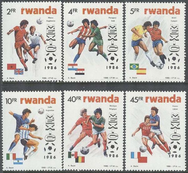 Rwanda - M 1340-1345 VM i Fotboll i Mexiko 1986, 6 kpl **