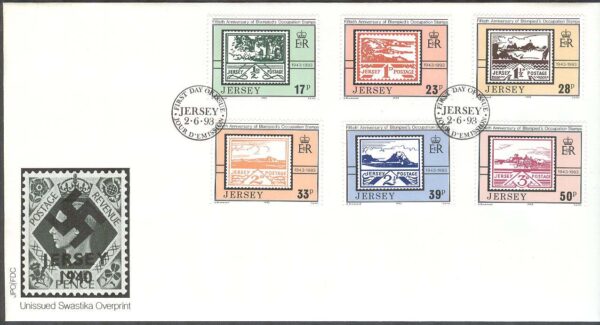 Jersey - FDC 1993-06-02 - Frimärksutgivning av Tysk besittning 50 år, 6 kpl