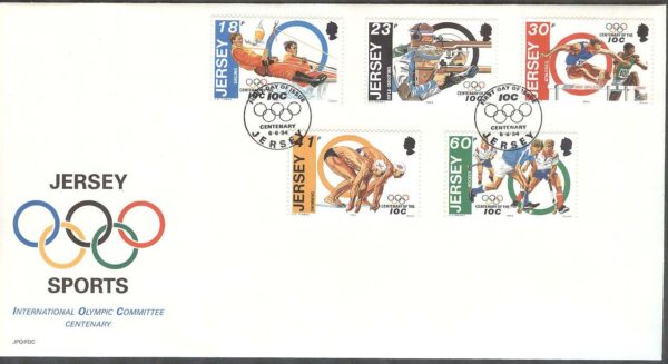 Jersey - FDC 1994-06-06 - Sport - Olympiska kommittén IOC 100 år, 5 kpl