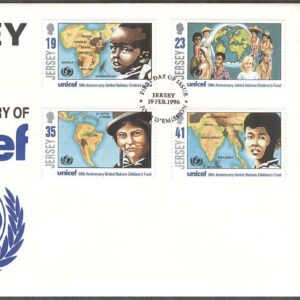 Jersey – FDC 1996-02-19 – UNICEF 50 år FN – Barn, 6 kpl