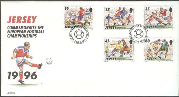Jersey - FDC 1996-04-25 - EM i Fotboll i England 1996, 5 kpl