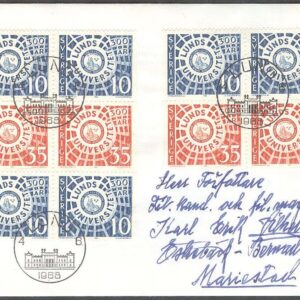 Sverige – FDC 1968-06-04 – Lunds Univ 300 år, Delat Block kpl Adressat Se beskrivning