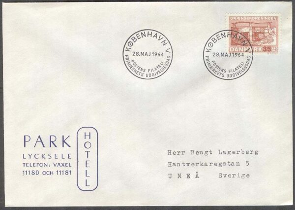 Danmark - FDC 1964-05-28 - Gränsföreningen, 1 kpl Adressat Park Hotell Lycksele