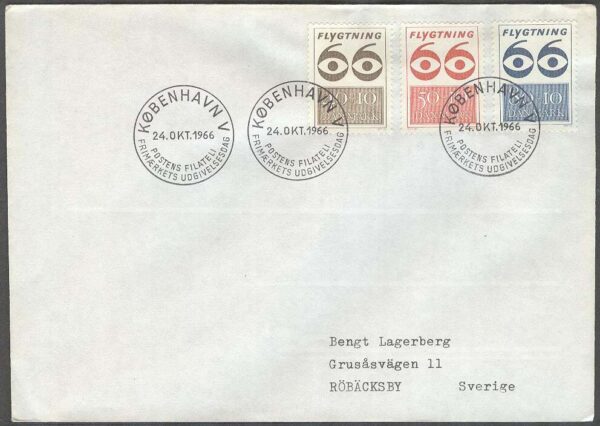 Danmark - FDC 1966-10-24 - Flyktingdagen, 3 kpl Adressat