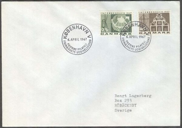 Danmark - FDC 1967-04-06 - Köpenhamn 800 år, 2 kpl Adressat