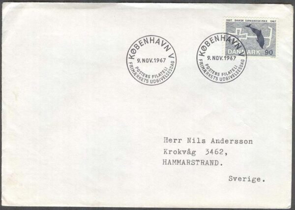 Danmark - FDC 1967-11-09 - Danska sjömanskyrkan 100 år, 1 kpl Adressat