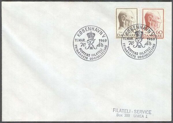 Danmark - FDC 1969-03-11 - Frederik IX:a 70-årsdag, 2 kpl Adressat