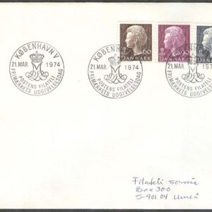 Danmark – FDC 1974-03-21 – Drottning Margrethe. Typ I, 3 kpl Adressat