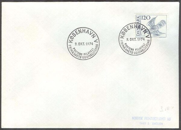 Danmark - FDC 1974-10-09 - UPU 100 år - Fåglar - Brevduva, 1 kpl Adressat