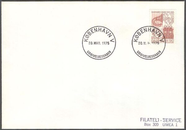 Danmark - FDC 1975-03-20 - Danmarks Radio 50 år, 1 kpl Adressat