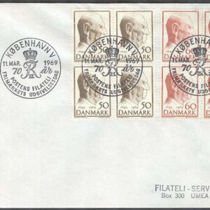 Danmark – FDC 1969-03-11 – Frederik IX:a 70-årsdag, 2 st 4-Block kpl Adressat