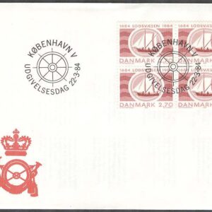 Danmark – FDC 1984-03-22 – Lotsväsendet 300 år – Båt, 4-Block kpl Vinjett 1