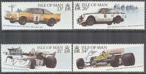 Isle of Man - M  363-366 Manx-rallyt 25 år - Bilar och dess förare, 4 kpl **