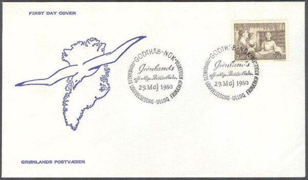 Grönland - FDC 1980-05-29 - Biblioteksväsendet 150 år, 1 kpl Vinjett 1