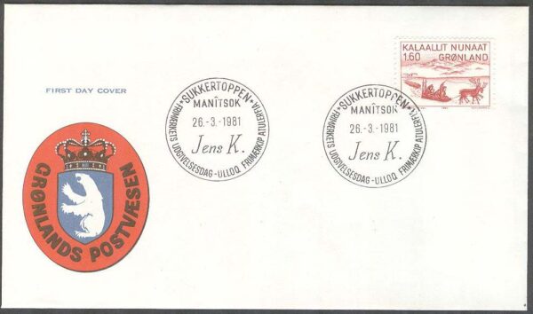 Grönland - FDC 1981-03-26 - Jens Kreutzmann - Konstnär, 1 kpl Vinjett 1