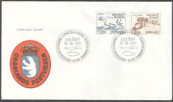 Grönland - FDC 1981-10-15 - Gamla Kulturer - Renar - Valrossjakt, 2 kpl Vinjett 1